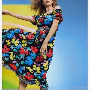 RIXO Off Shoulder Puffed Sleeve Floral Maxi Dress NWT!